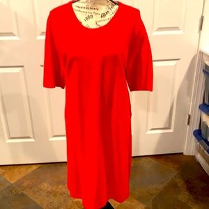 Ann Taylor Cotton Knit Red Dress (A Line) (Size XXL)
